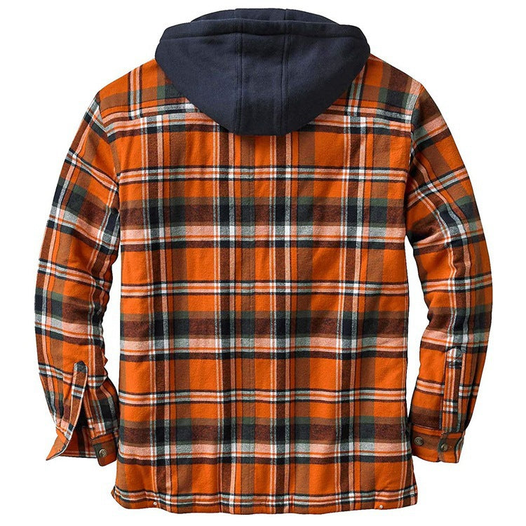 LONG SLEEVE CHECKED MEN'S HOODED JACKET