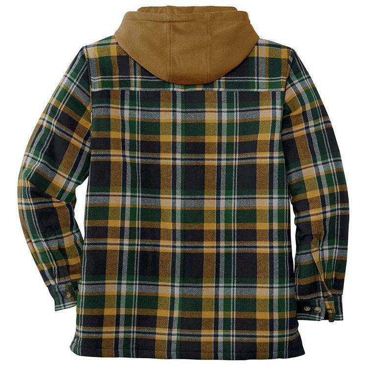 LONG SLEEVE CHECKED MEN'S HOODED JACKET