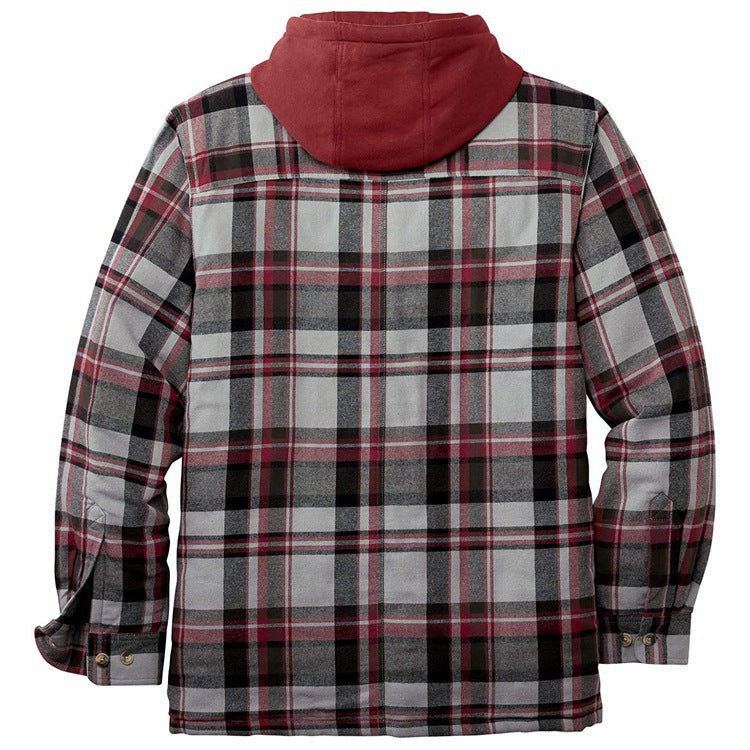 LONG SLEEVE CHECKED MEN'S HOODED JACKET