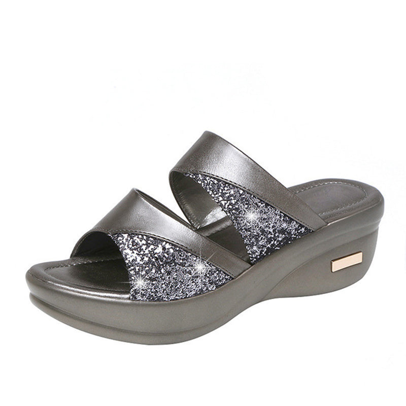 Summer Glitter PU Wedge Platform Comfortable Sandals For Women