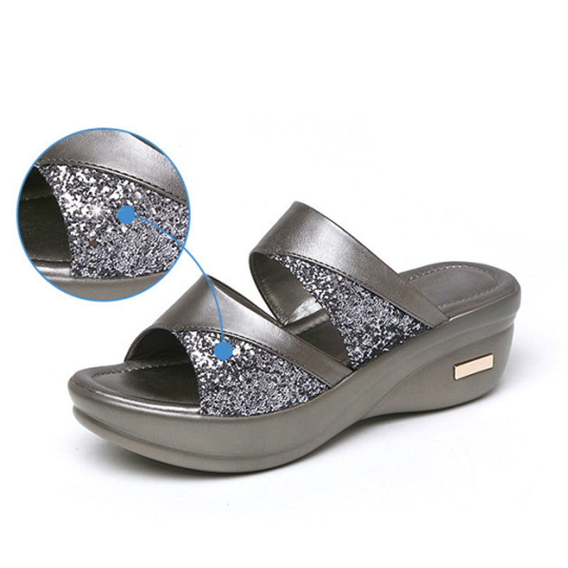 Summer Glitter PU Wedge Platform Comfortable Sandals For Women